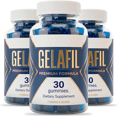 Three Gelafil Premium Formula gummy bottles, 30 gummies each